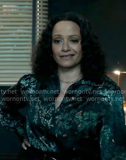 Selena's black floral shirt on High Potential