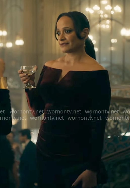 Selena's red velvet evening gown on High Potential