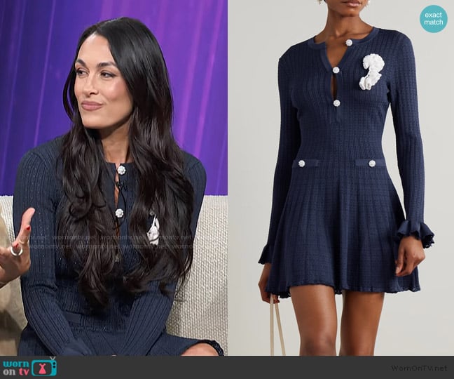 Self Portrait Embellished ruffled pointelle-knit mini dress worn by Brie Garcia on Access Hollywood