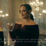 Selena’s red velvet evening gown on High Potential