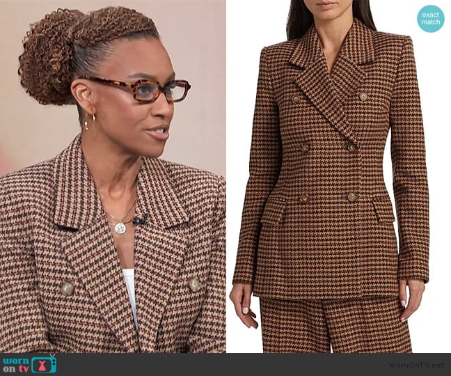 Sergio Hudson Houndstooth Double-Breasted Blazer worn by Ryan Michelle on Access Hollywood
