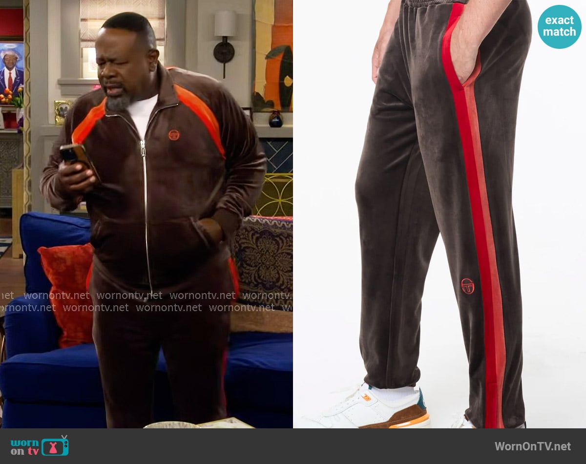 Sergio Tacchini Banda Velour Track Pant worn by Calvin (Cedric The Entertainer) on The Neighborhood