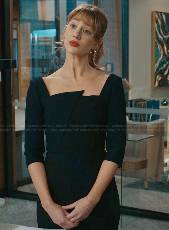 Shae's colorblock asymmetric dress on Matlock