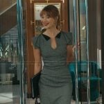 Shae’s gray ruffled shoulder sheath dress on Matlock