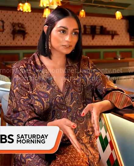 Shanelle Kaul’s paisley print shirt on CBS Mornings