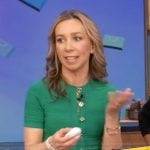 Shannon Doherty’s green knit button front dress on Live with Kelly and Mark