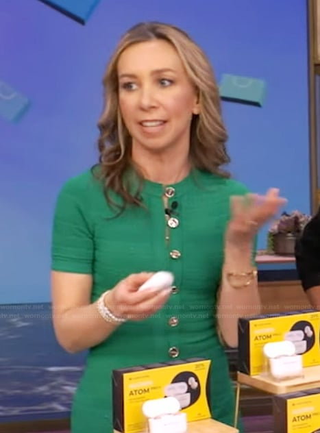 Shannon Doherty’s green knit button front dress on Live with Kelly and Mark