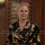 Sharon’s black and yellow paisley print wrap blouse on The Young and the Restless