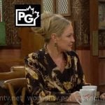 Sharon's black and yellow paisley print wrap blouse on The Young and the Restless