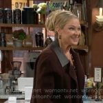 Sharon’s brown coat with leather collar on The Young and the Restless