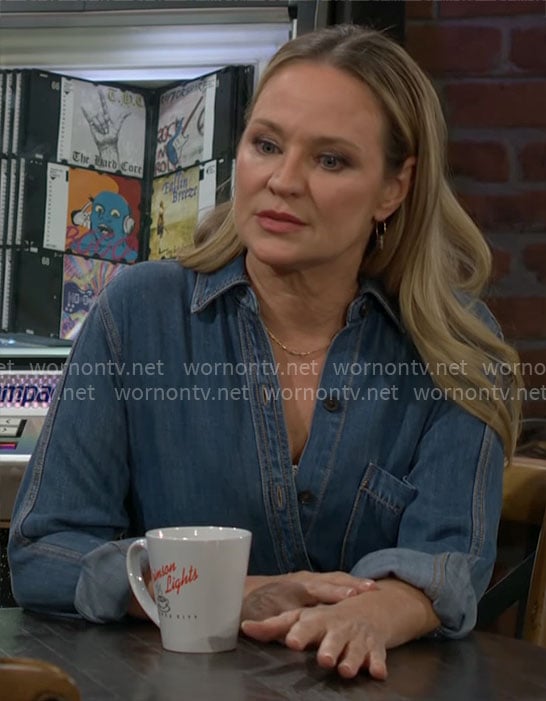 Sharon’s denim shirt on The Young and the Restless