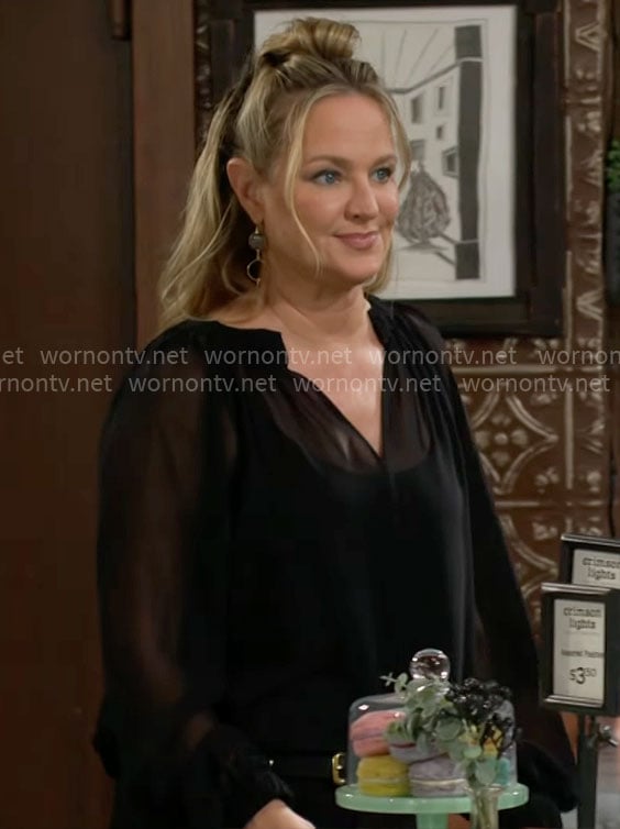 Sharon’s sheer black blouse on The Young and the Restless