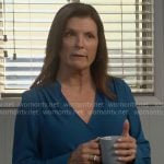 Sheila’s teal blue cross front blouse on The Bold and the Beautiful