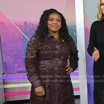 Sheinelle’s brown floral lace and leather shirtdress on Today