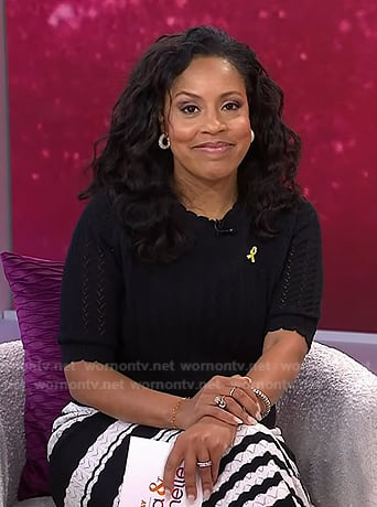 Sheinelle’s black pointelle top and striped skirt on Today