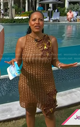 Sheinelle’s brown floral crochet knit dress on Today