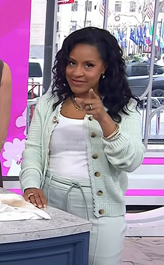 Sheinelle’s mint green knit cardigan and belted pants on Today