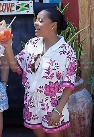 Sheinelle’s white and pink floral shirt and shorts on Today