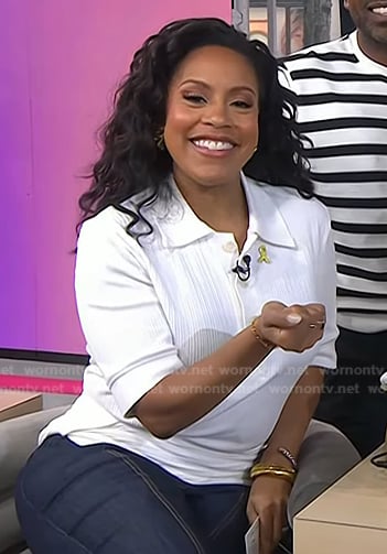 Sheinelle's white twisted polo top on Today