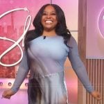 Sherri’s gray satin print dress on Sherri