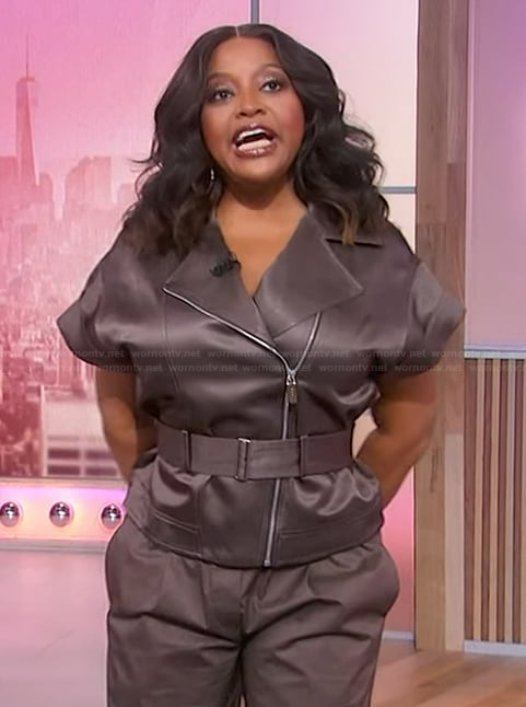 Sherri’s brown leather jacket and pants on Sherri