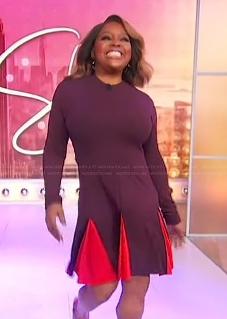 Sherri’s burgundy pleated mini dress on Sherri