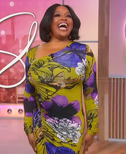 Sherri’s floral asymmetric mesh dress on Sherri