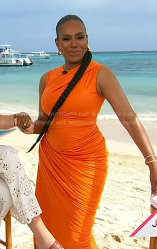 Sheryl Lee Ralph’s orange gathered sleeveless dress on Today