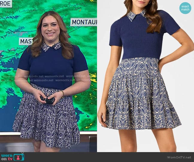 Violeta’s blue print collared dress on NBC News Daily