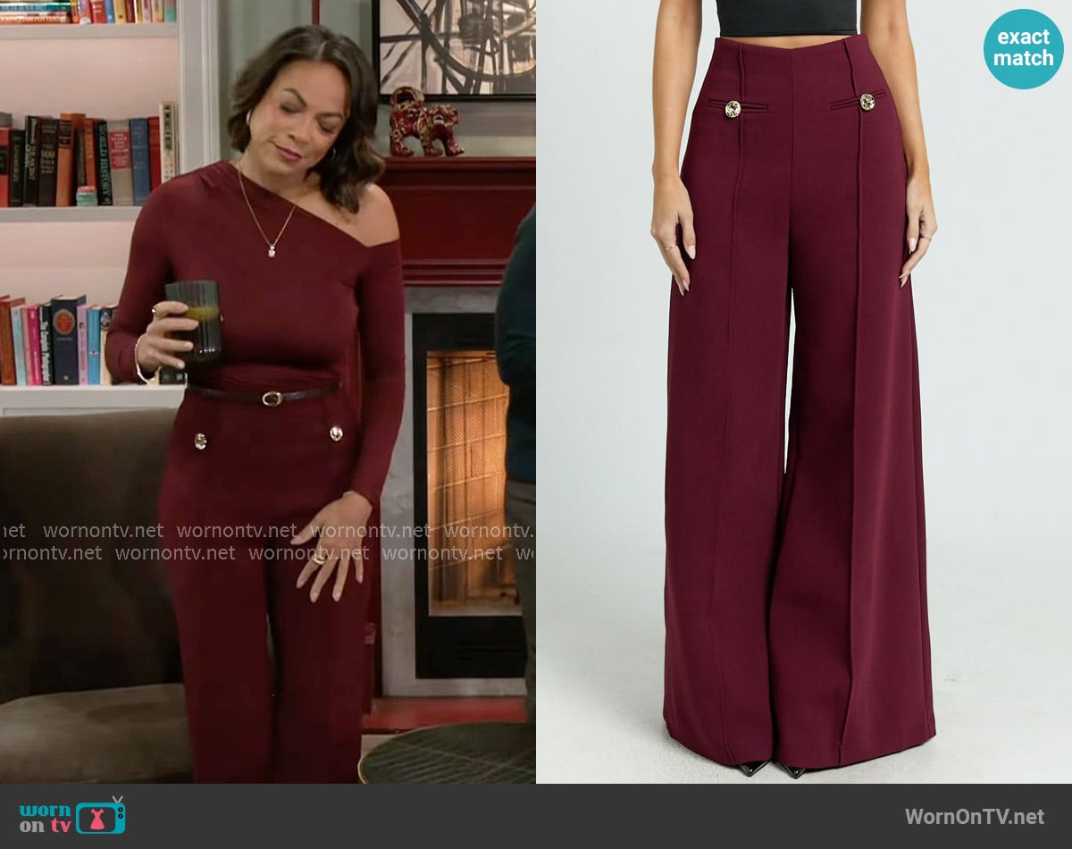Showpo Clara Pants in Wine worn by Nicole Dupree Richardson (Daphnee Duplaix) on Beyond the Gates