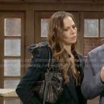 Sienna’s pinstripe coat, gold striped shirt and bag on The Young and the Restless