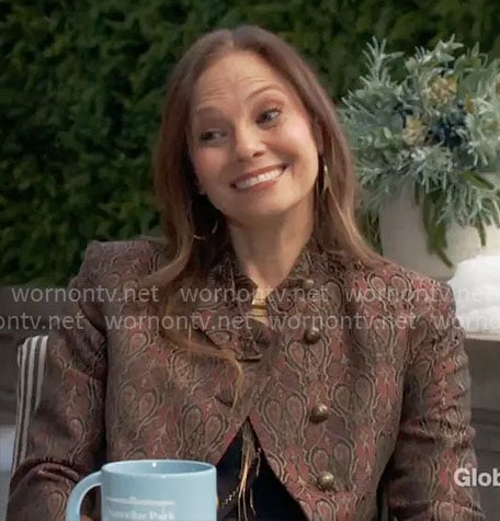 Sienna’s printed jacquard jacket on The Young and the Restless