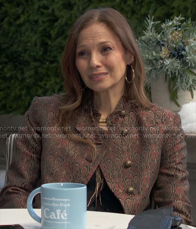 Sienna's printed jacquard jacket on The Young and the Restless