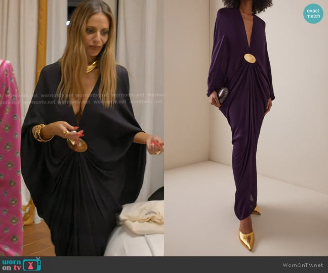 Silvia Tcherassi Fiore Draped Crepe Maxi Dress worn by Dorit Kemsley on The Real Housewives of Beverly Hills