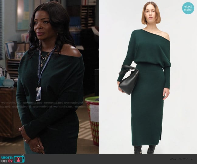 Simkhai Janese Off Shoulder Midi Dress worn by Ava Coleman (Janelle James) on Abbott Elementary