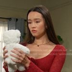 Sophia’s red scoop neck lace top on Days of our Lives