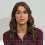 Sophie Flay’s burgundy leaterh trim ribbed dress on Good Morning America