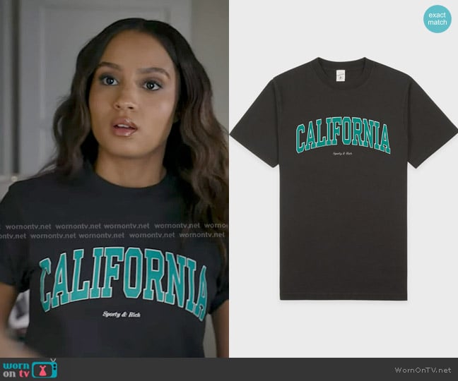 Sporty & Rich California T-Shirt in Faded Black/Spring Green worn by May Grant (Corinne Massiah) on 9-1-1