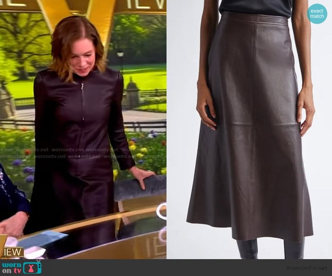 St. John Soft Luxe Napa Leather A-Line Midi Skirt worn by Julianne Nicholson on The View