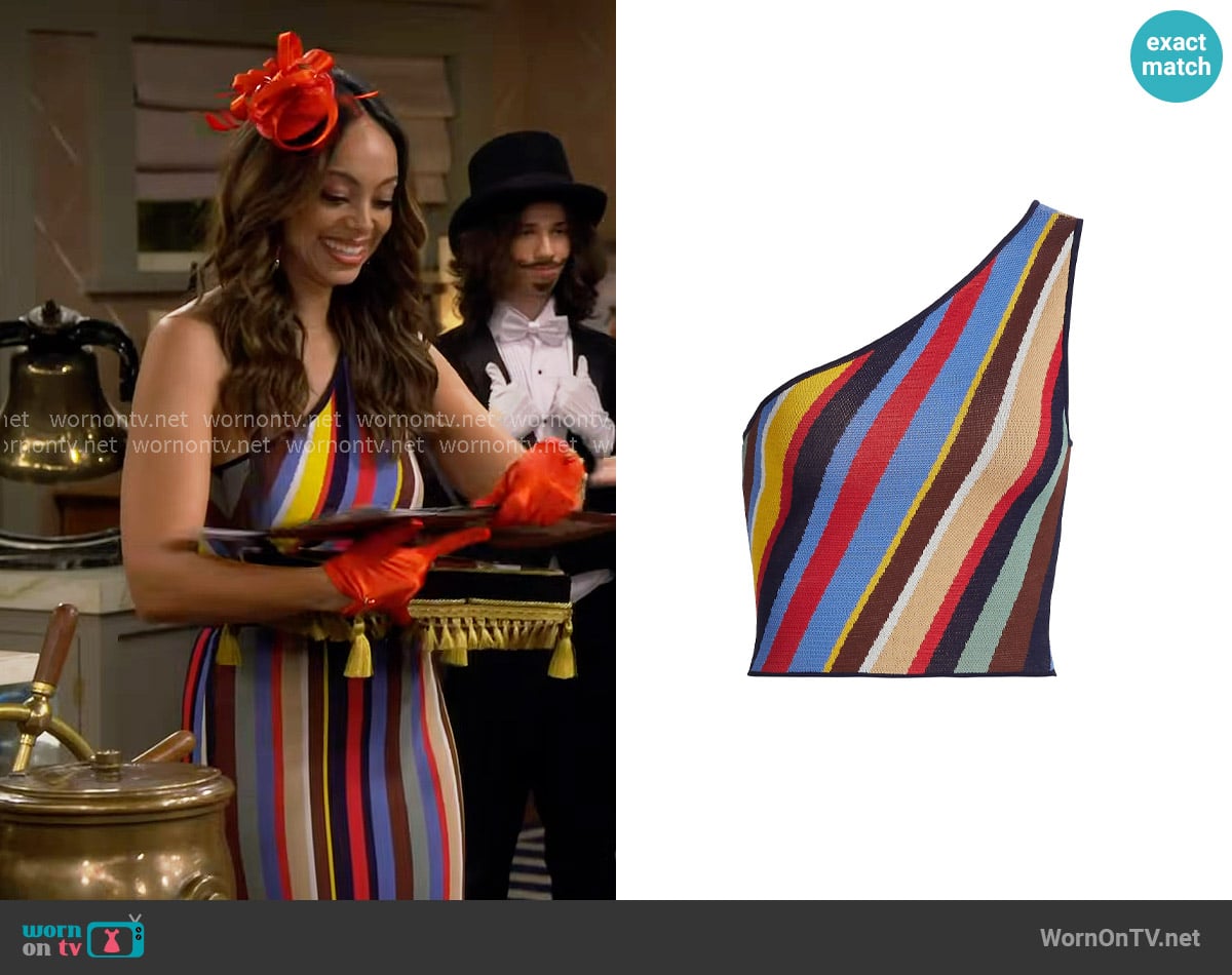 Staud Lexi Top in Market Stripe worn by Mercedes (Amber Stevens West) on The Neighborhood