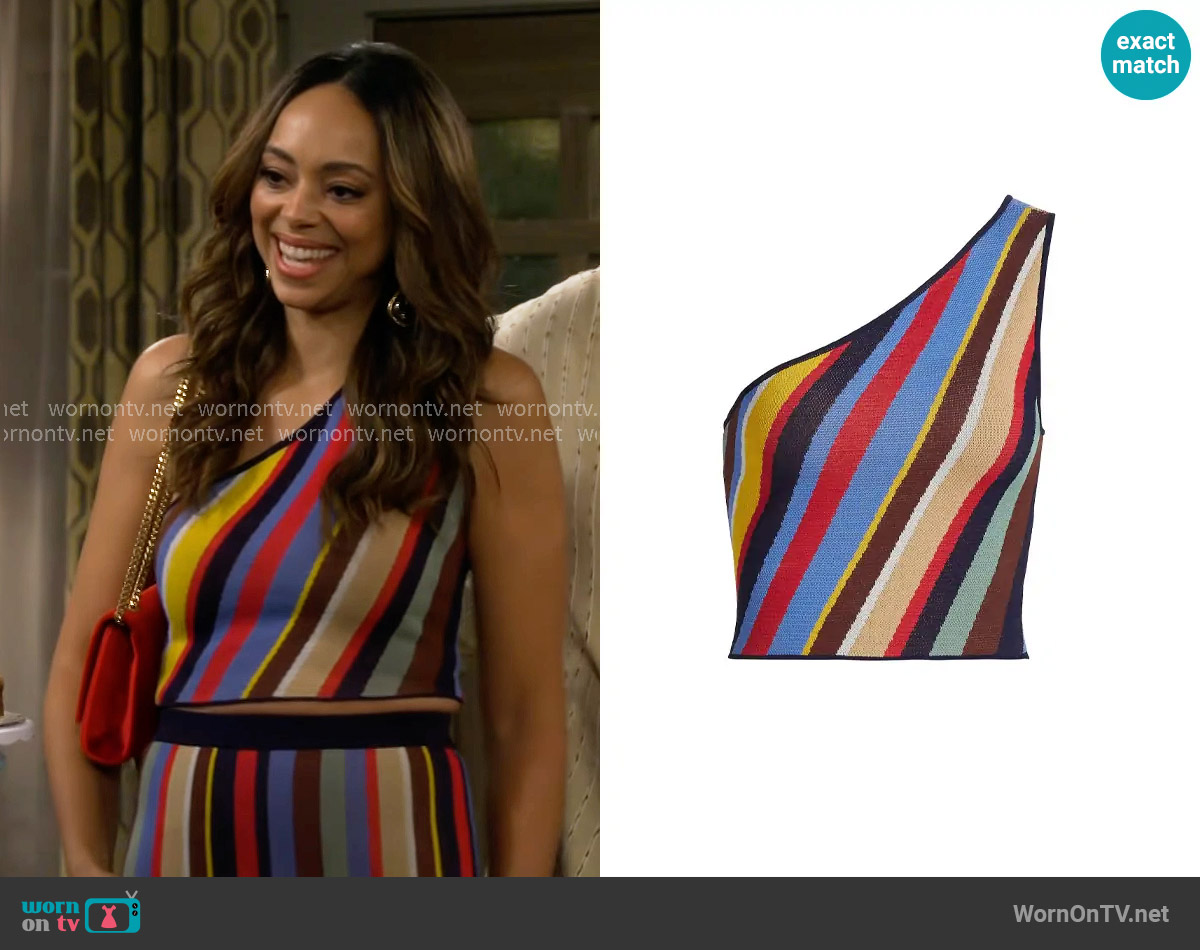 Staud Lexi Top in Market Stripe worn by Mercedes (Amber Stevens West) on The Neighborhood