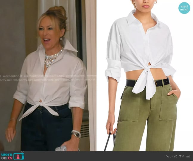 Staud Lisa Tie Front Top worn by Sutton Stracke on The Real Housewives of Beverly Hills