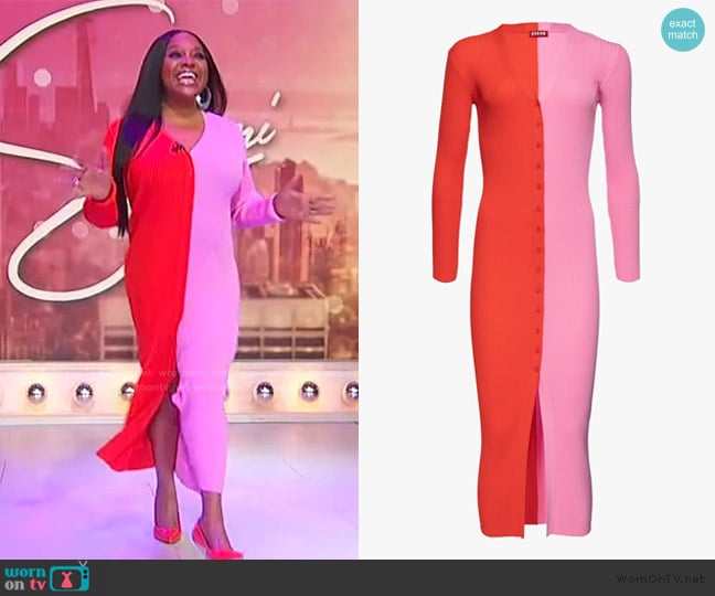 Staud Shoko Two Tone Split Cardigan Dress worn by Sherri Shepherd on Sherri