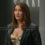 Steffy’s printed bustier top and quilted leather blazer on The Bold and the Beautiful