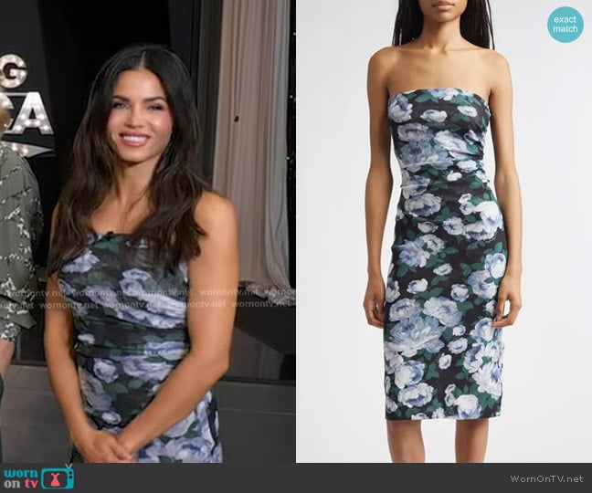 Stella McCartney Bunch of Roses Strapless Mesh Dress worn by Jenna Dewan on Good Morning America