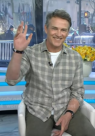 Stephen Moyer’s grey plaid button down shirt on Today