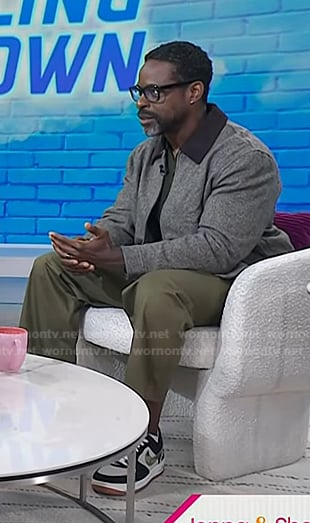 Sterling K. Brown's grey jacket with corduroy collar on Today