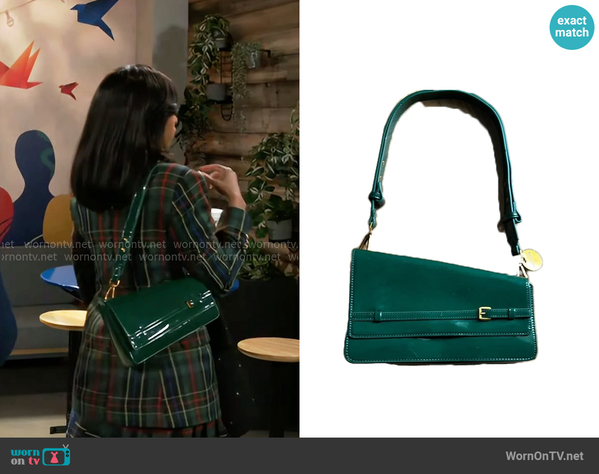 Steve Madden Asymmetrical Elegant Green Handbag worn by Kat Richardson (Colby Muhammad) on Beyond the Gates
