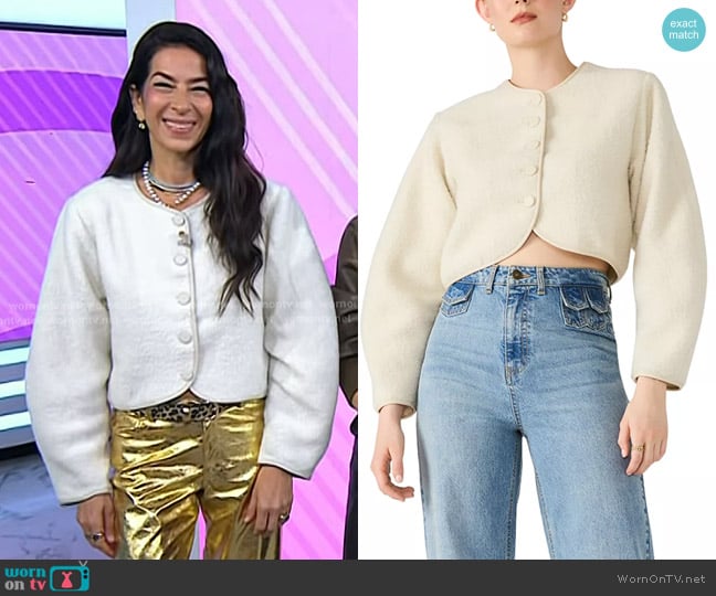Steve Madden Emlie Collarless Jacket in Cream worn by Rebecca Minkoff on Today