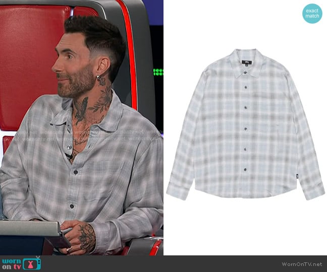 Stussy Matthew Printed Shirt in Light Blue worn by Adam Levine on The Voice